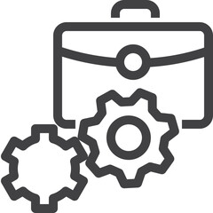Simple vector business process with setting gear outline icon on white background