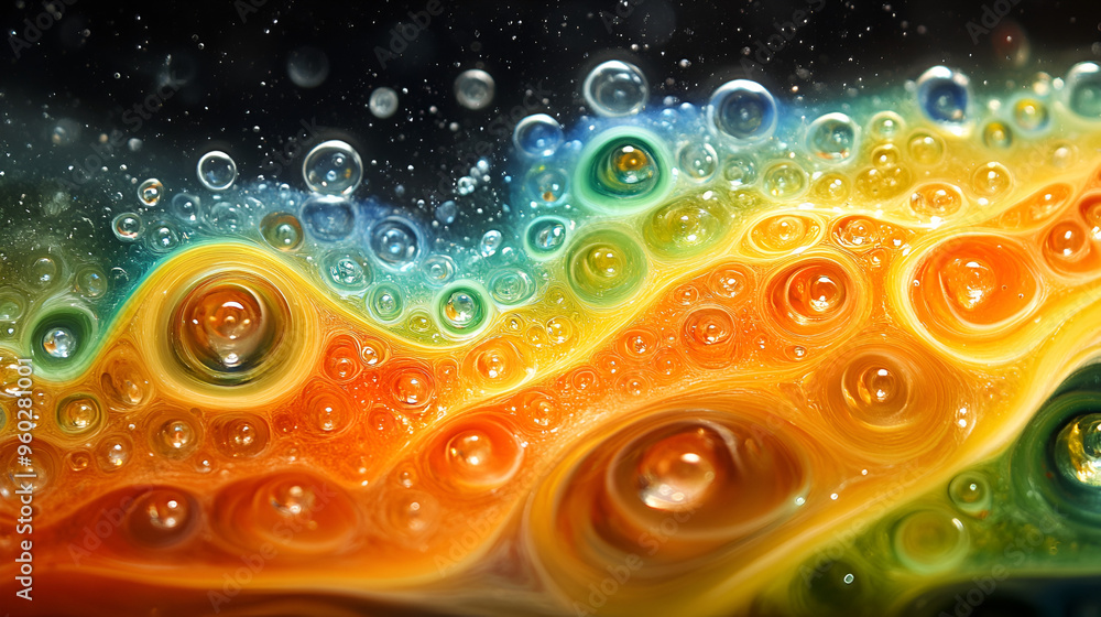Poster colorful bubbles reflecting light in an abstract liquid background during artistic exploration in a 