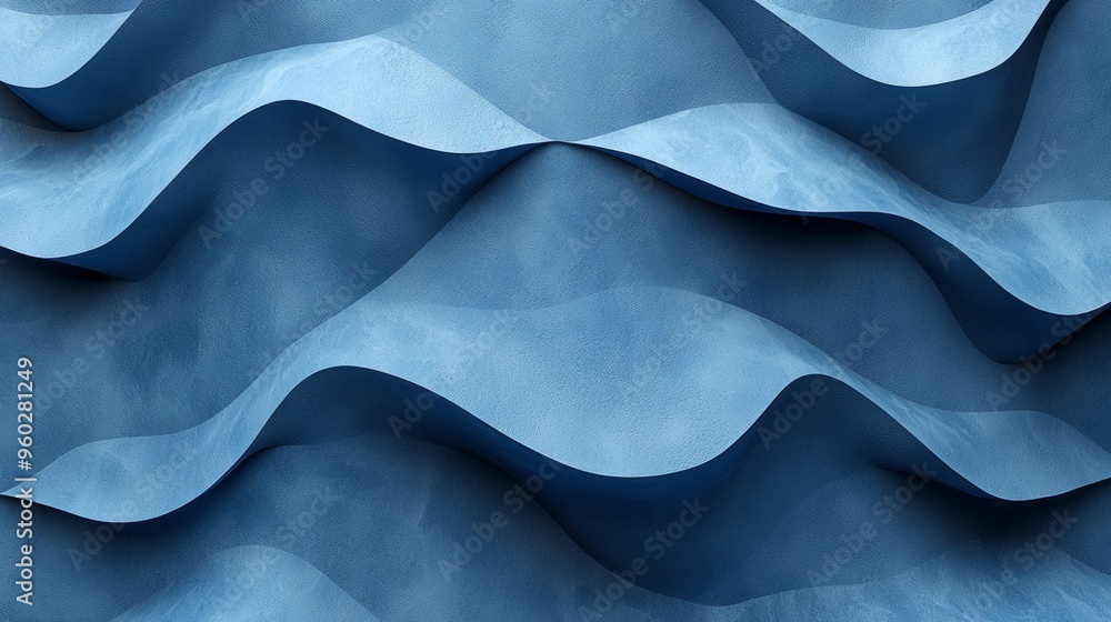 Poster abstract blue waves creating a textured surface that evokes movement and depth, captured under soft 