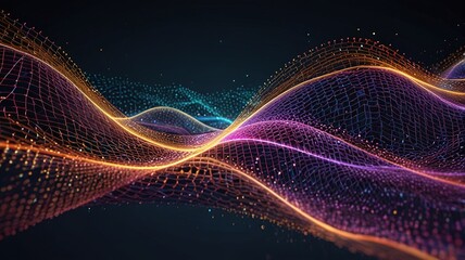 Fototapeta premium Abstract technology stream background. Digital dynamic wave of dots. Network connection structure. 3D rendering.