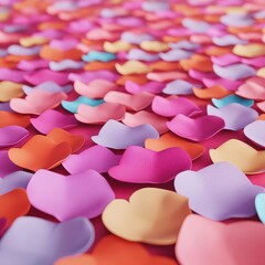 Fototapeta premium Colorful heart shapes scattered across a vibrant background, perfect for conveying love and affection in design.