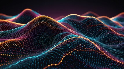 Fototapeta premium Abstract technology stream background. Digital dynamic wave of dots. Network connection structure. 3D rendering.