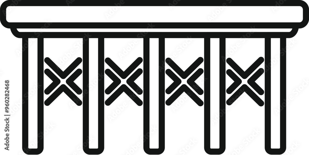 Poster simple and minimalist line art icon of a bridge with x shaped railings, perfect for architectural or