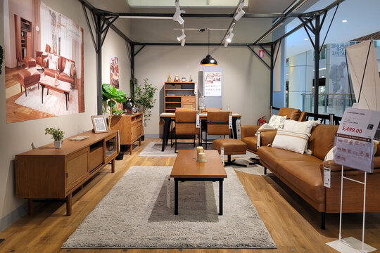 PENANG, MALAYSIA - 4 SEP 2024: Interior view of Nitori store showroom in Gurney Paragon, Penang. Nitori is a Japanese furniture and home accessories retail company.