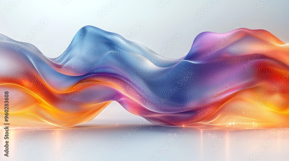 Poster colorful wave-like abstract design on a smooth surface with light reflections in a bright setting