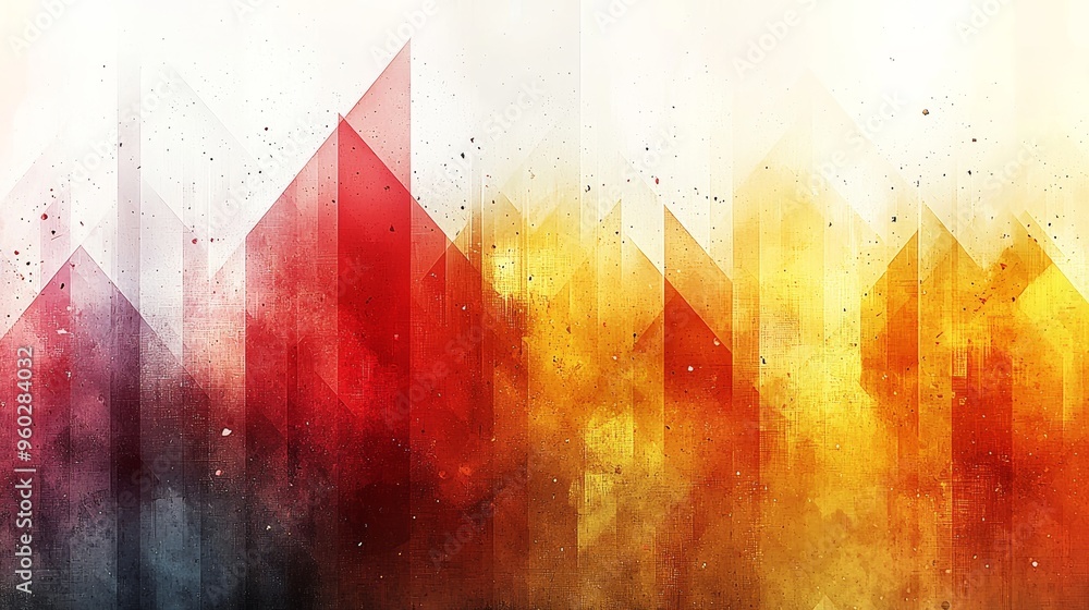 Poster vibrant abstract art featuring bold red and orange shapes blending into lighter hues in a dazzling d