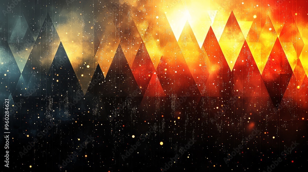 Poster abstract triangular landscape with a gradient of warm and cool colors created through digital art te