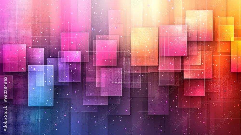 Poster abstract composition featuring colorful geometric shapes in warm hues with a subtle gradient backdro