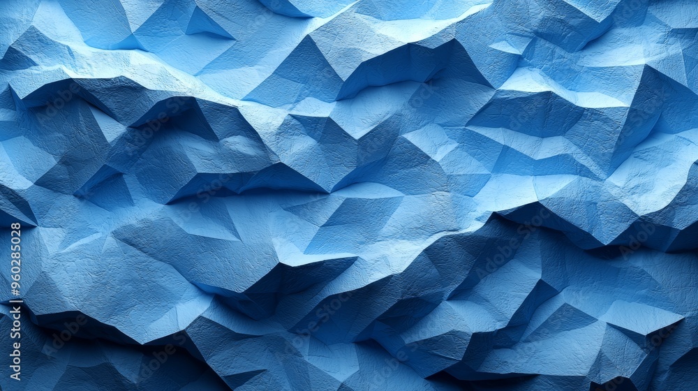 Poster textured blue abstract wall surface showcasing uneven geometric patterns and intricate folds created