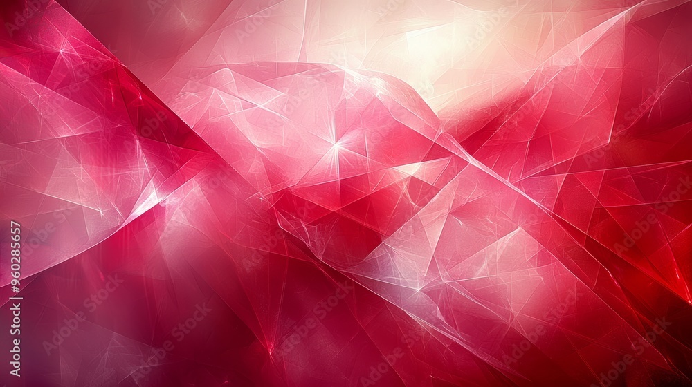 Poster abstract red and pink geometric pattern with soft light reflections and layered crystal-like surface