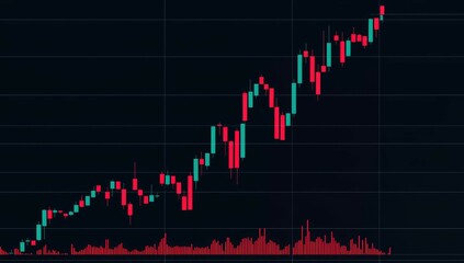 Naklejka premium A chart of a stock showing a sharp V-shaped recovery after a market correction, with volume bars at the bottom
