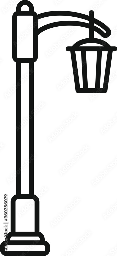 Poster street lamp with curved arm illuminating surrounding area line art vector icon for apps and websites