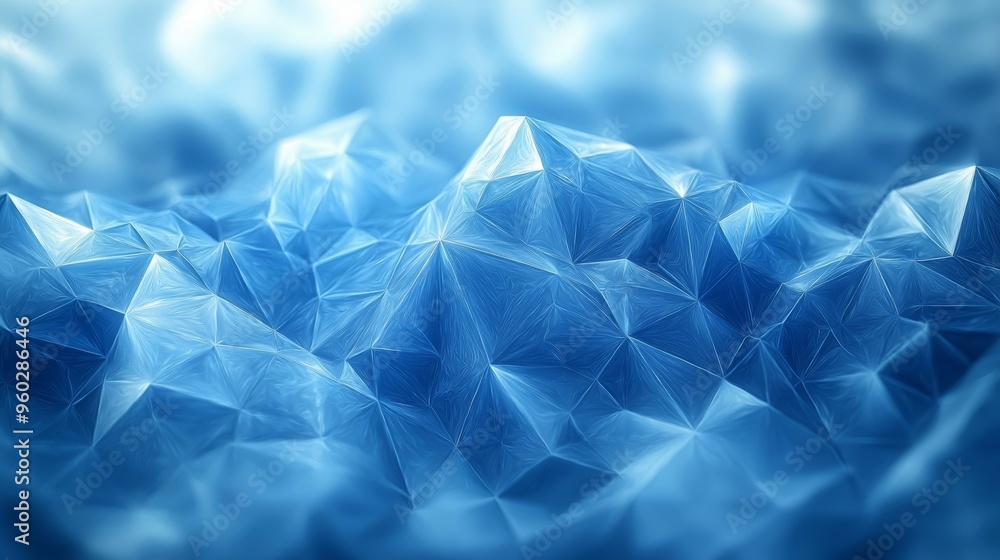 Aufkleber intricate blue geometric patterns resembling a crystalline mountain range captured in a serene abstr