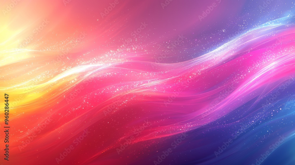 Poster Vibrant swirling colors blend in a mesmerizing abstract pattern with warm and cool tones during a serene twilight