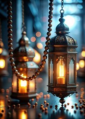 Obraz premium Traditional Fanoos Lantern with Rosary Beads for Ramadan Celebration