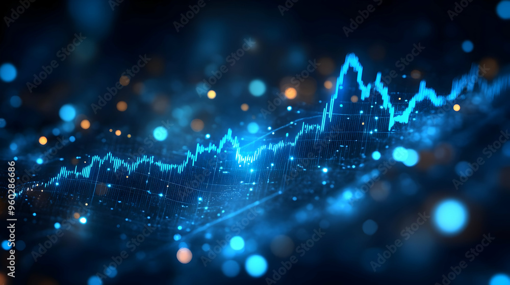Aufkleber digital graph showing data trends with glowing blue lines.