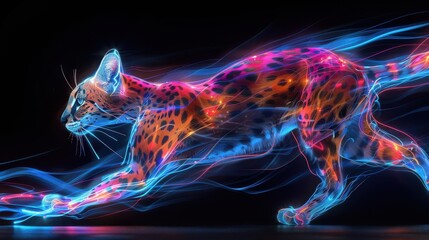 Neon Digital Art of a Running Cheetah