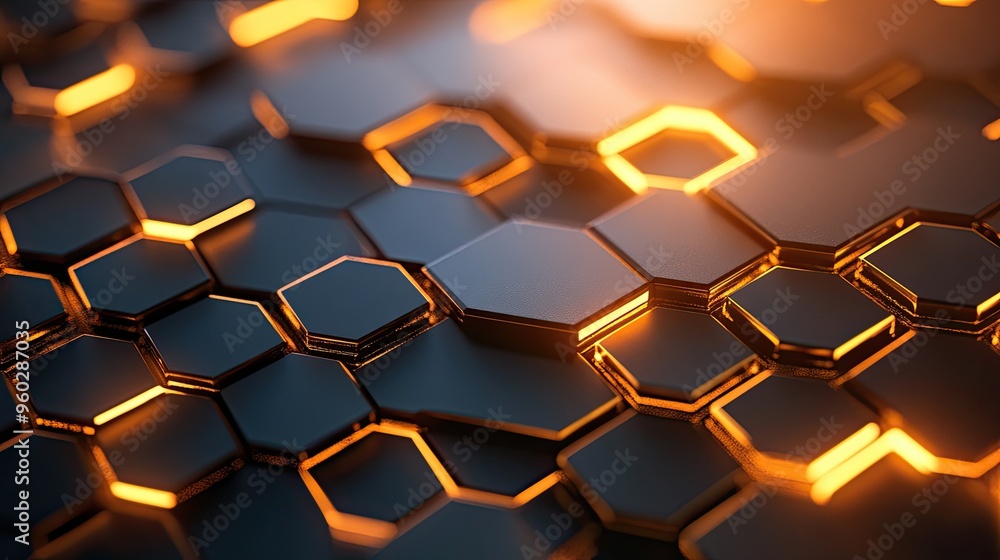 Poster abstract hexagon pattern with glowing edges. ideal for technology, futuristic, or modern design conc