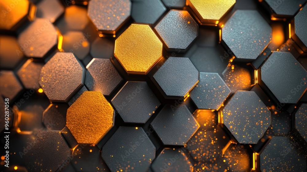 Poster abstract hexagonal pattern with gold. this photo is perfect for tech, science, or futuristic project