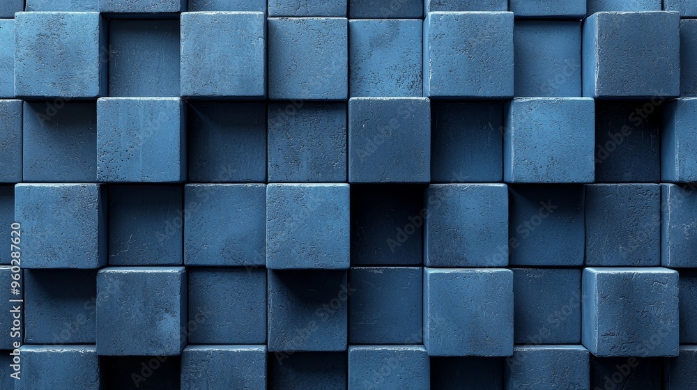 Poster a textured arrangement of blue cubes creating a unique visual pattern in a modern design setting