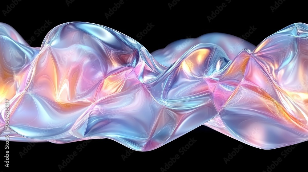 Aufkleber colorful wave-like abstract shapes with glossy texture illuminated against a black background