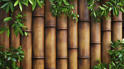 A bamboo fence background with a detailed texture of natural wood