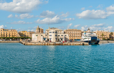 Fototapeta premium Panoramic view of Trapani city with the harbor on the coast of Mediterranean sea in Sicily, Italy.
