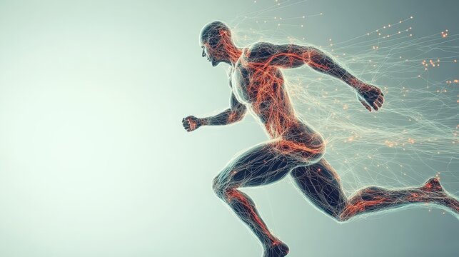 Athlete movement analysis demonstrating physical prowess on copy space background with blank slate