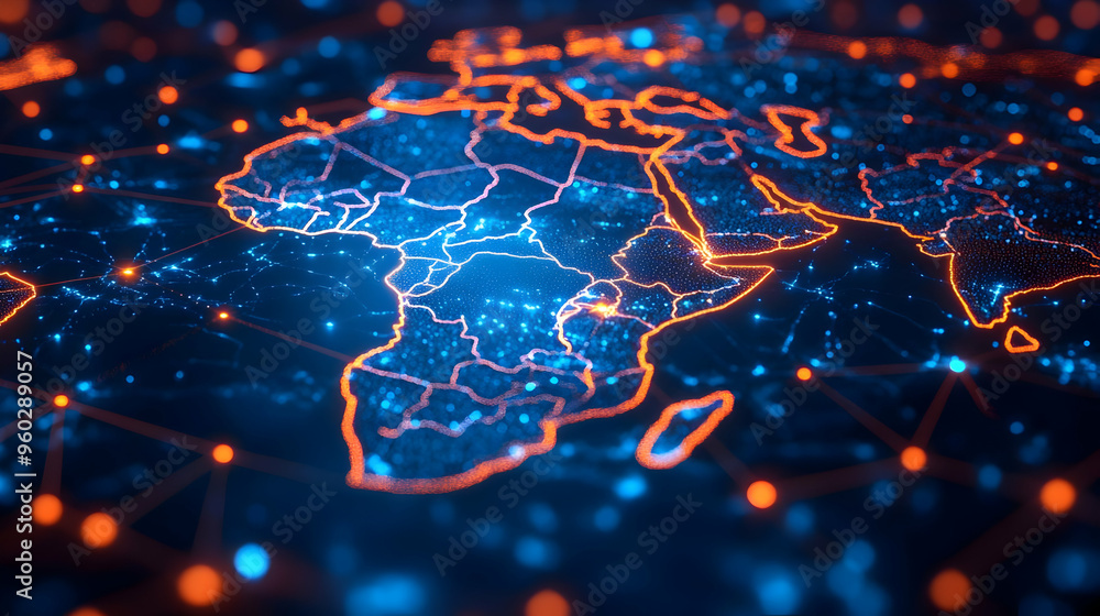 Poster digital representation of africa with a network overlay.