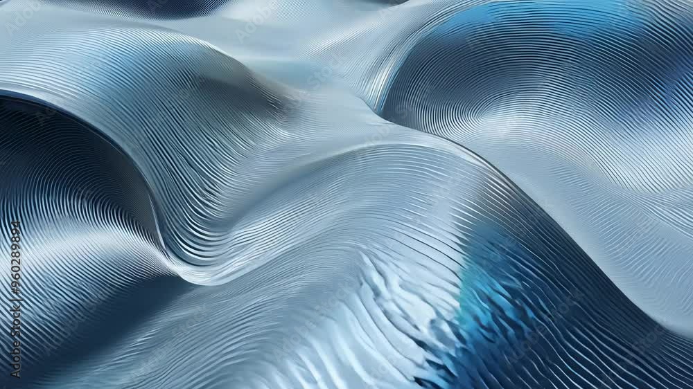 Poster static video of beautiful abstract wave background with metallic, reflective texture.
