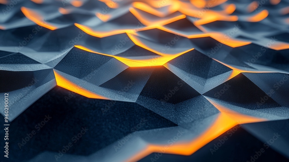 Poster abstract textured surface with glowing lines in dark tones, highlighting intricate geometric shapes 