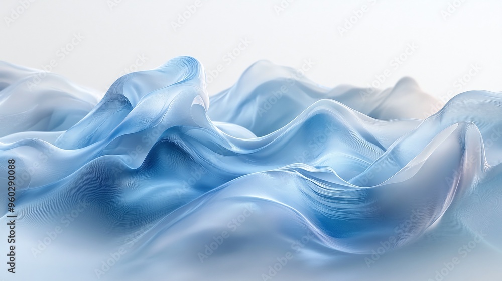 Poster a serene abstract representation of flowing blue waves creating a tranquil and calming atmosphere fo
