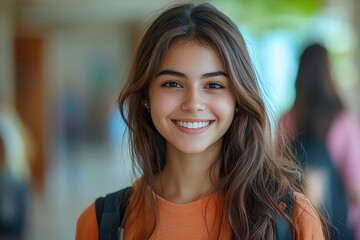 Smiling Indian College Girl with Books at University Embracing Education