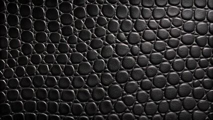 Naklejka premium Embossed black leather texture with reptile pattern, illuminated by soft light for a sleek appearance 