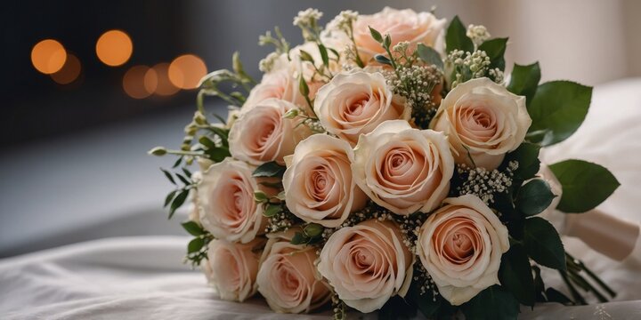 Charming bouquet for the bride with roses.