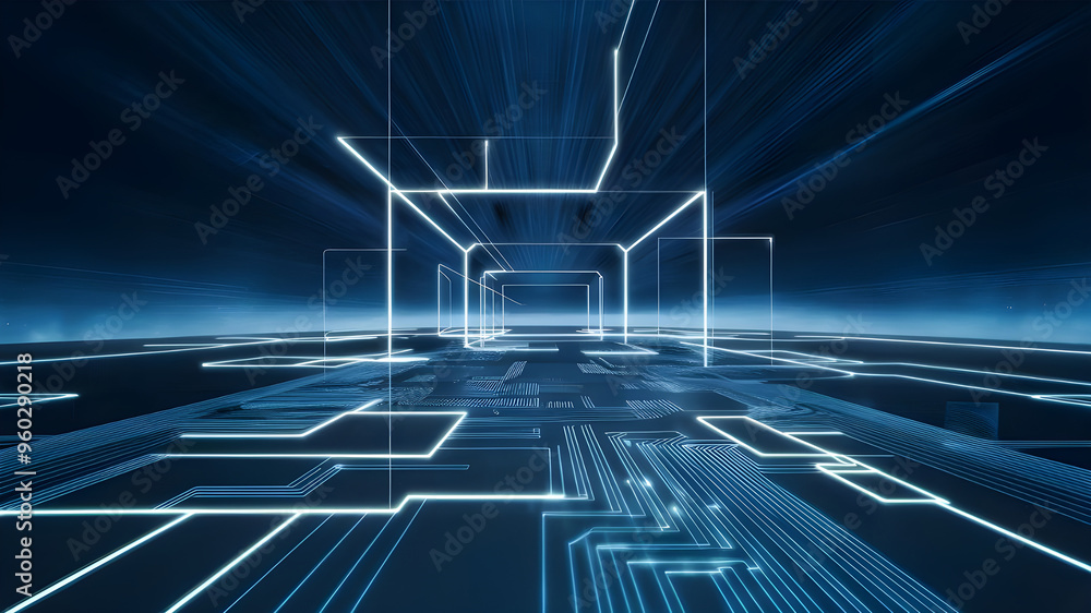 Poster futuristic circuit board with central processor. a captivating image of a complex circuit board, sho