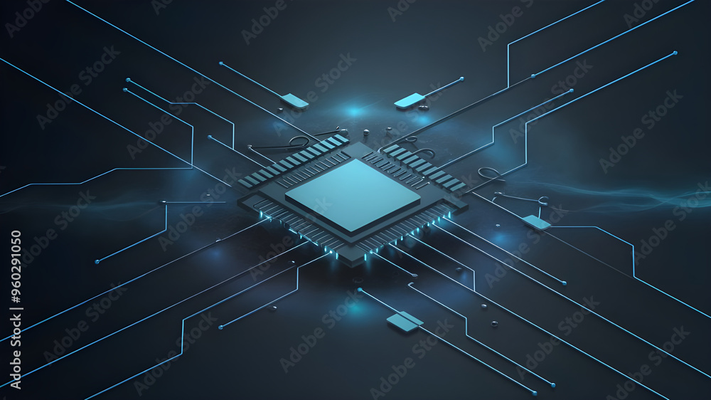 Fototapete futuristic circuit board with central processor. a captivating image of a complex circuit board, sho