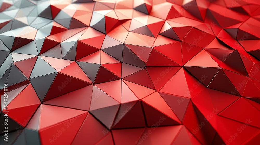 Poster abstract geometric pattern in shades of red and black, showcasing three-dimensional triangular shape