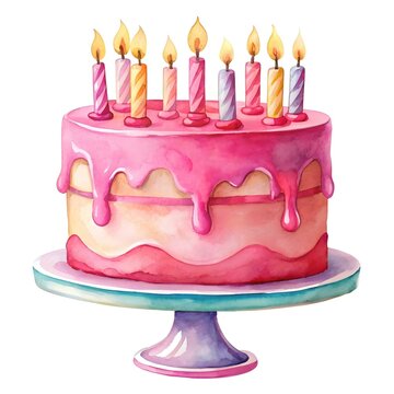 watercolor birthday cake with candles
