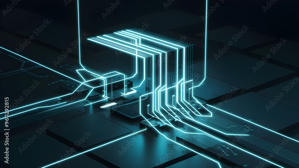 Fototapete futuristic circuit board with central processor. a captivating image of a complex circuit board, sho