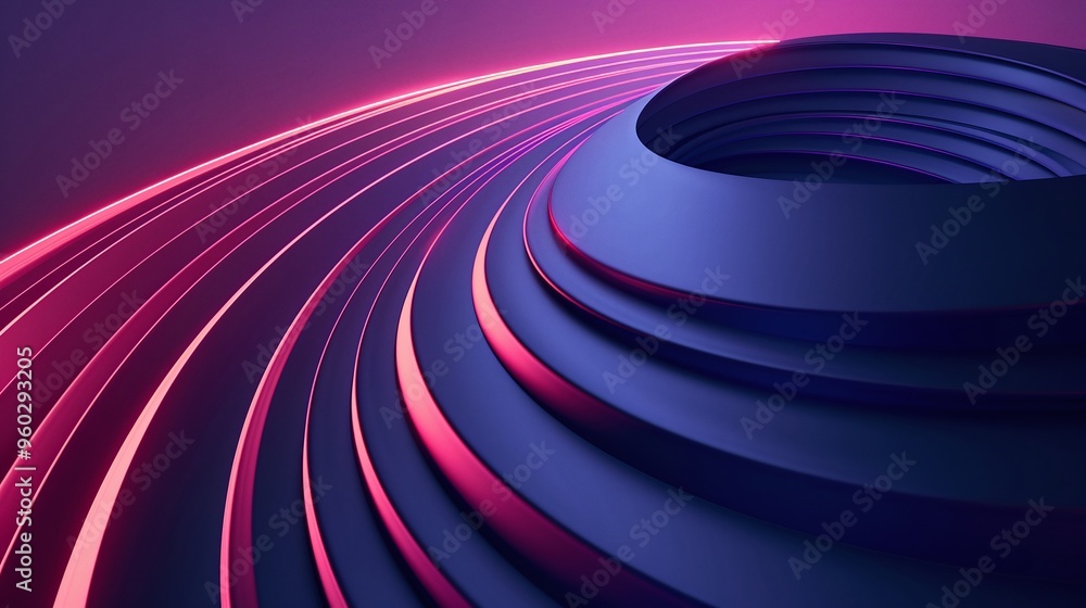 Poster a vibrant abstract design featuring layered curves in shades of purple and pink, creating a dynamic 