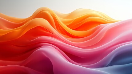 Colorful waves of abstract fabric flow gracefully, showcasing vibrant shades of orange, pink, and red against a soft white background