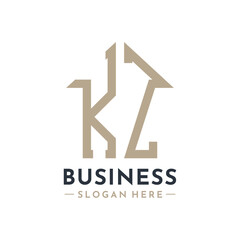 Letter KZ House Logo for Real Estate Business Branding KZ Property Management. Modern Initials AA Logo Design