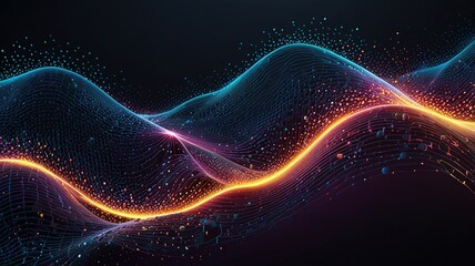 Abstract technology stream background. Digital dynamic wave of dots. Network connection structure. 3D rendering.