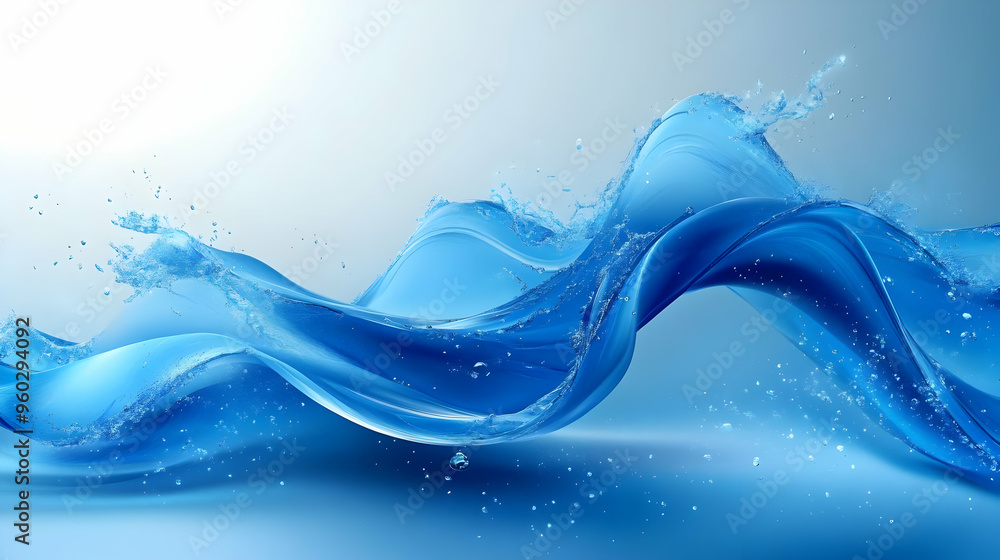 Poster fluid blue waves creating a serene and calming visual effect.
