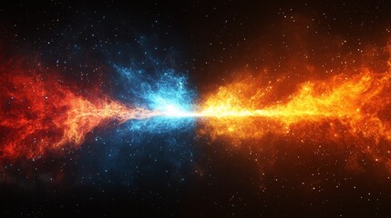 Fototapeta premium Vivid swirling gases in a cosmic landscape with bright blue and orange colors merging in a stunning display of celestial activity