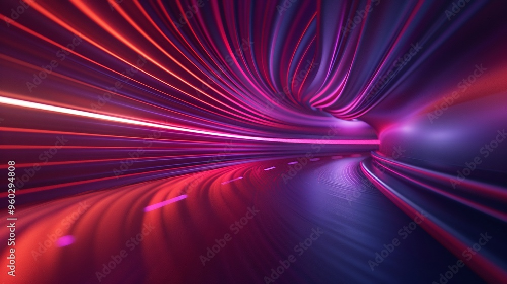 Poster a vibrant abstract tunnel showcasing dynamic colors and smooth light trails, perfect for futuristic 