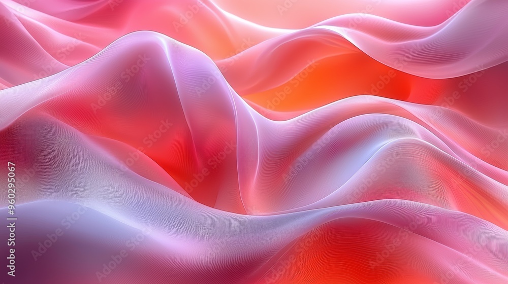 Poster flowing silk fabric in shades of pink and orange creating an abstract pattern illuminated by soft li