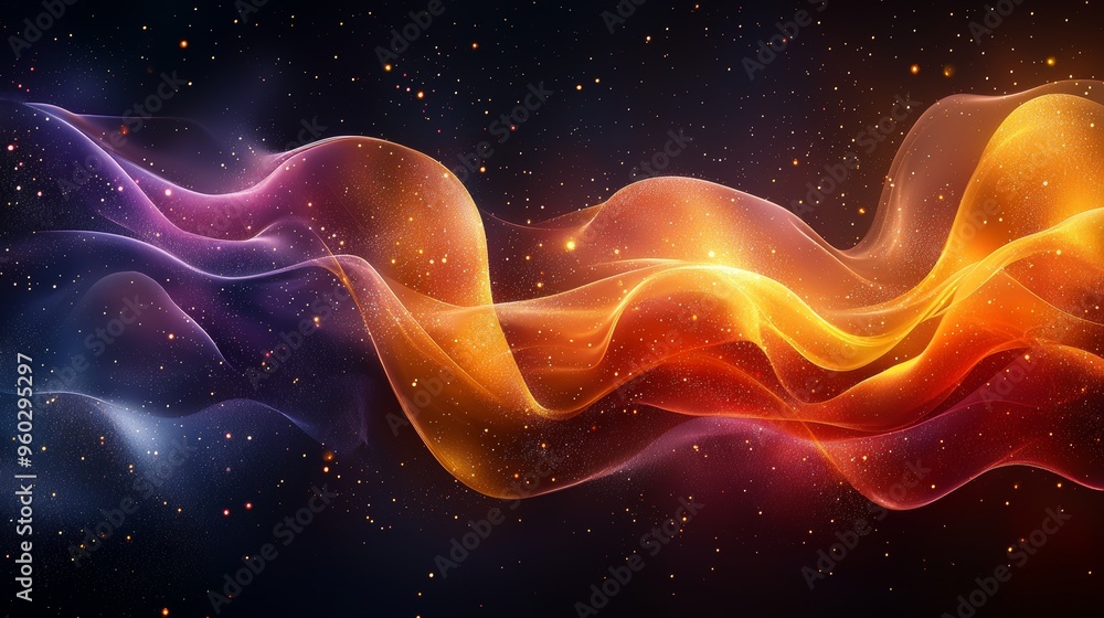 Aufkleber colorful abstract wave patterns swirl together in a cosmic background filled with stars and vibrant 