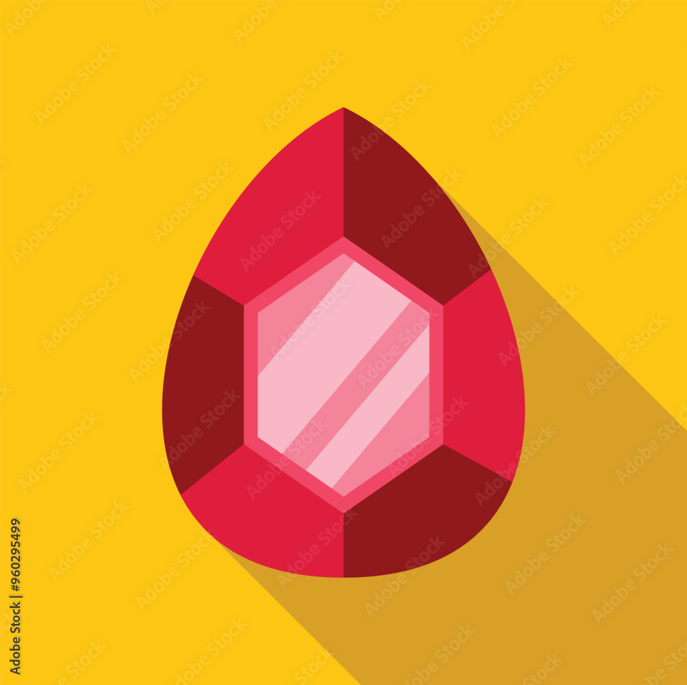 Poster red ruby gemstone with light reflection shining bright on yellow background